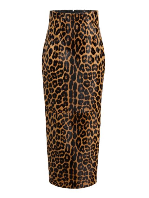 KHAITE Loxley Leopard-Print Calf Hair Maxi Skirt animal
