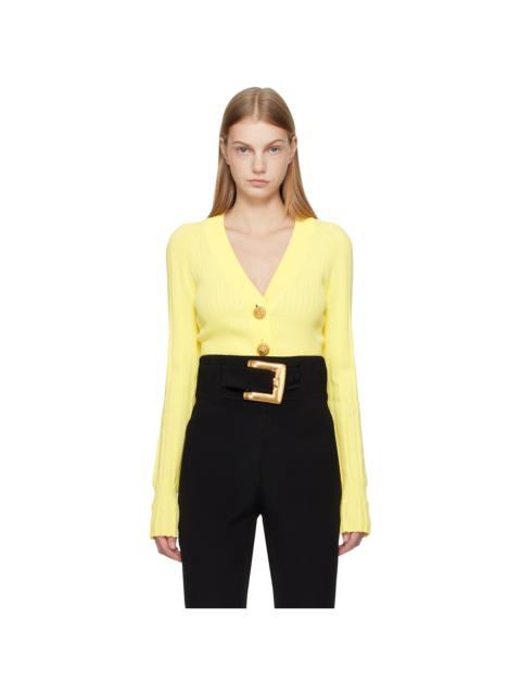 Balmain Yellow Buttoned V-Neck Light Knit Cardigan