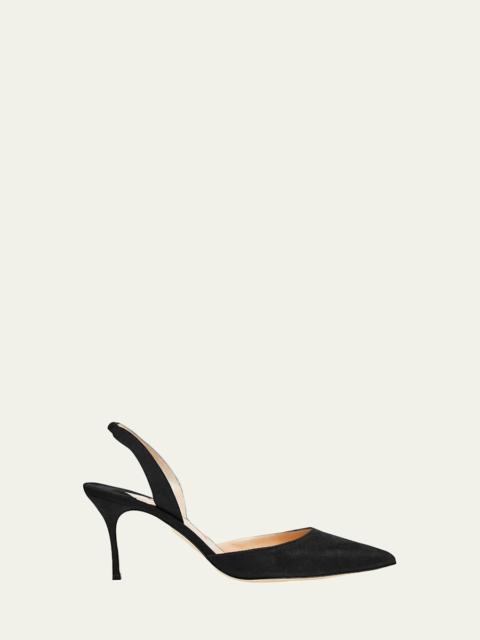 Manolo Blahnik Carolyne Suede Mid-Heel Slingback Pump
