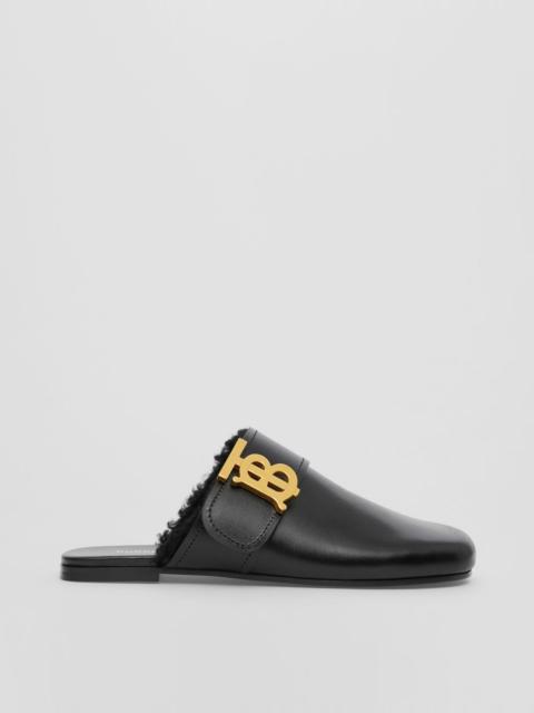 Burberry Monogram Detail Shearling-lined Leather Mules