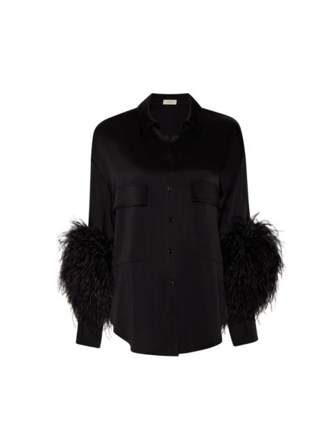 LAPOINTE Satin Button Down With Feathers