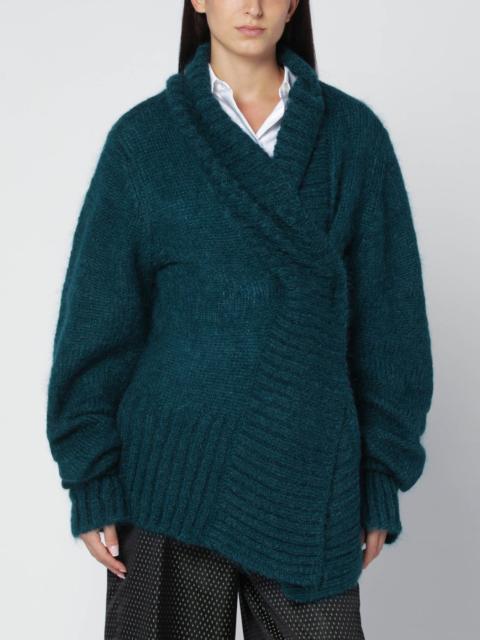 Dries Van Noten Oversized petroleum green mohair-blend sweater