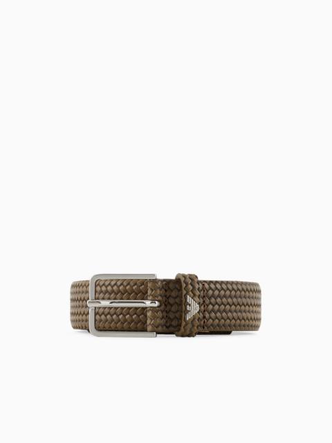 Leather belt with braided-effect print