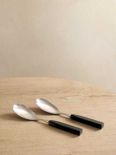 Brunello Cucinelli Set of two silver and horn serving spoons Black