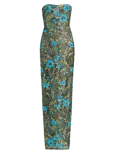 BRONX BANCO Women's Dahlia Sequin Sheath Maxi Dress - Teal Multi