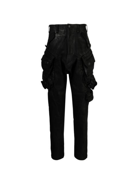 straight-leg coated cargo trousers