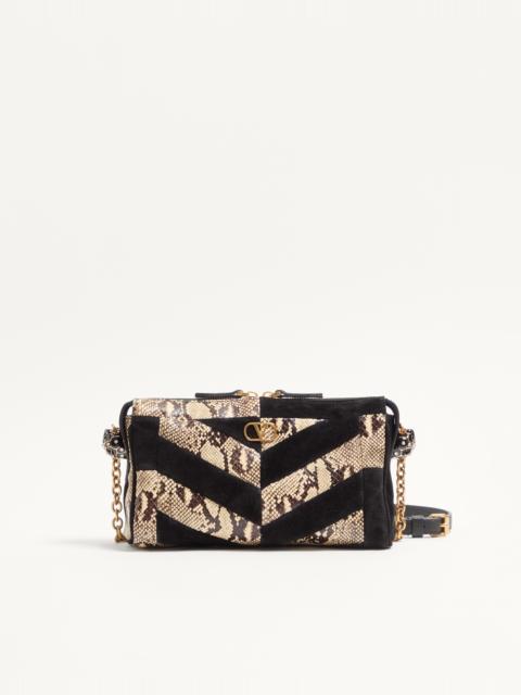 VALENTINO GARAVANI PANTHEA SMALL SHOULDER BAG IN PYTHON AND SUEDE WITH A CHEVRON PATTERN