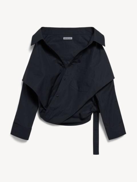 BALENCIAGA Women's Off-shoulder Wrap Shirt in Black