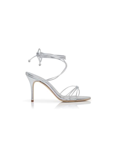 Manolo Blahnik Silver Nappa Leather Ankle Strap Sandals