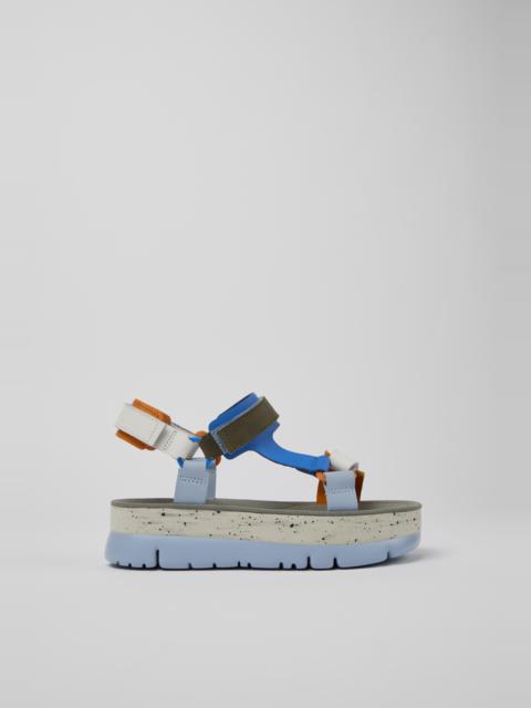 CAMPER Oruga Up Blue, orange, and white leather sandals for women