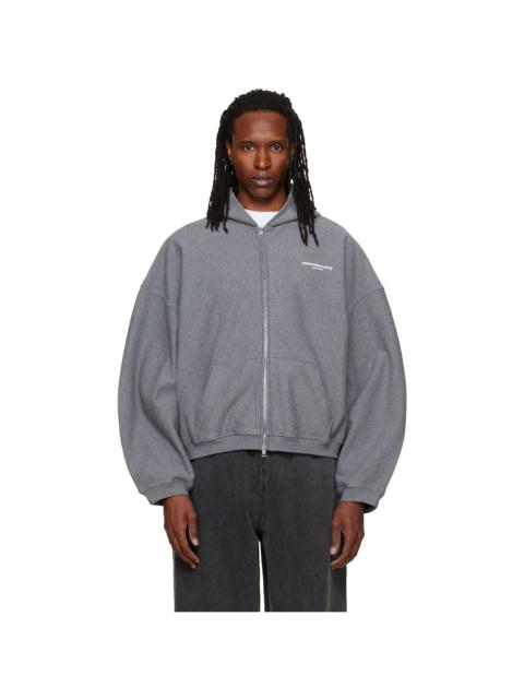 Alexander Wang Gray Logo Print Oversized Zip Up Hoodie