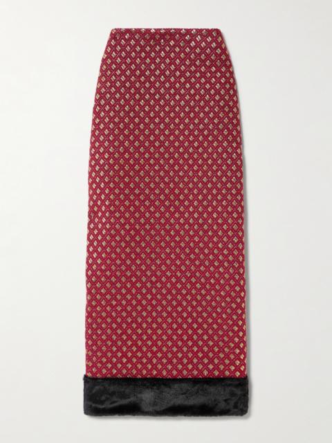 DESTREE Monica Plush-trimmed Metallic Jacquard Midi Skirt