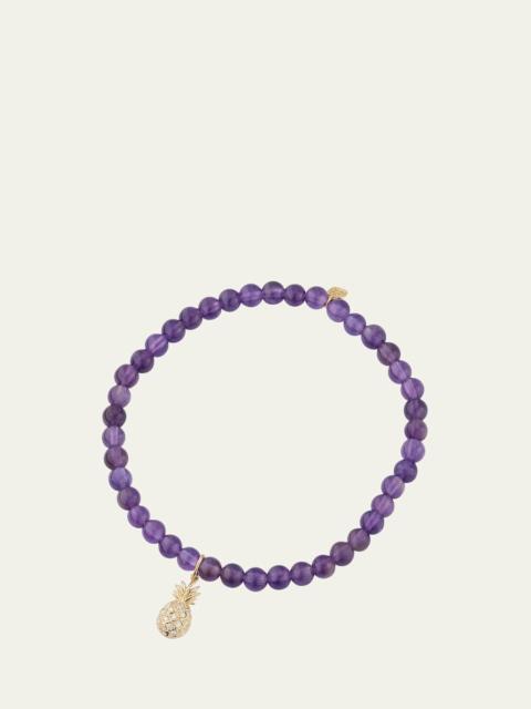 SYDNEY EVAN 14K Yellow Gold Diamond Pineapple Charm and Amethyst Bead Bracelet