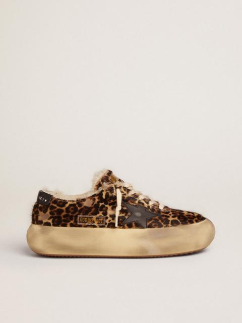 Golden Goose Space-Star shoes in animal-print pony skin with shearling lining