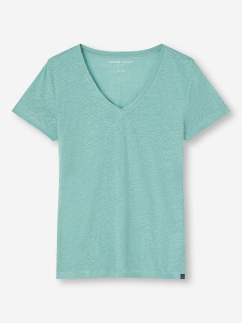 Derek Rose Women's V-Neck T-Shirt Jordan Linen Soft Aqua