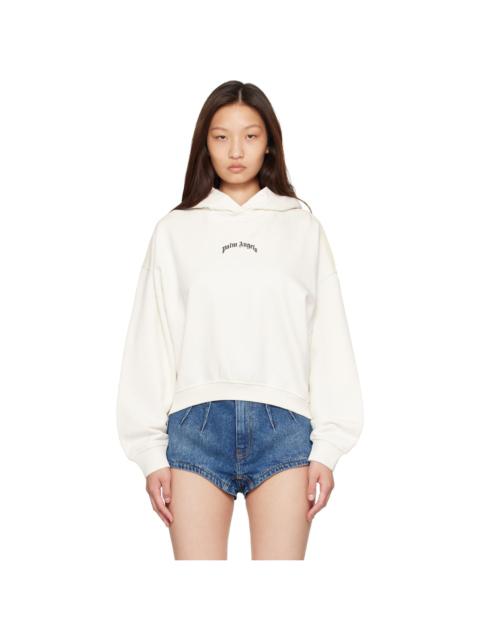 Palm Angels Off-White Curved Logo Loose Crop Hoodie