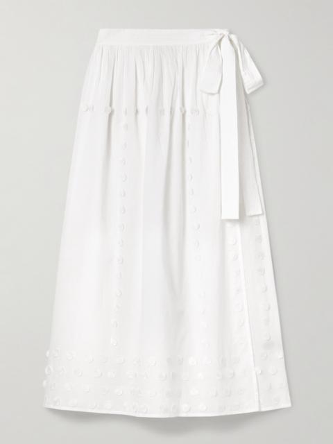 ULLA JOHNSON Kyla Appliquéd Cotton-voile Pareo