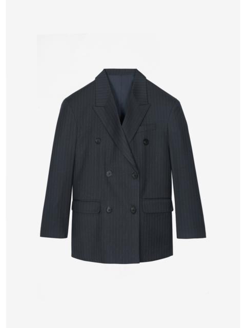 The Frankie Shop Tarbert Double-Breasted Blazer - Grey/White Pinstripe