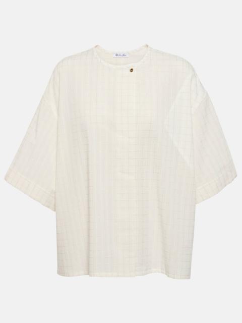 Checked cotton-blend top