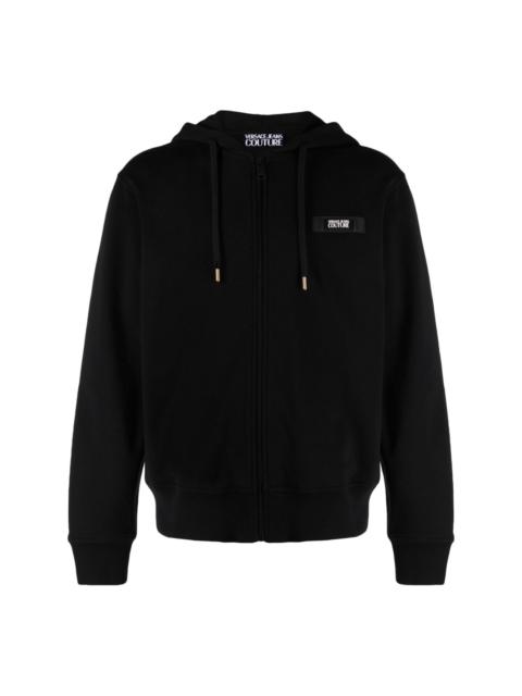 logo-patch cotton zip-up hoodie