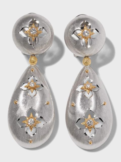 Buccellati Macri Giglio 18k White & Yellow Gold Teardrop Earrings with Diamonds