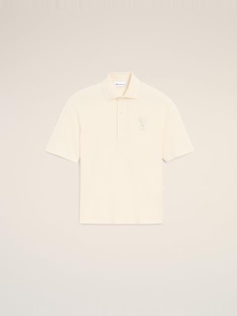 AMI Paris WHITE COTTON AMI DE COEUR KNITTED PATCH POLO