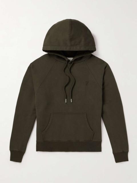 AMI Paris Logo-Embroidered Stretch Organic Cotton-Jersey Hoodie