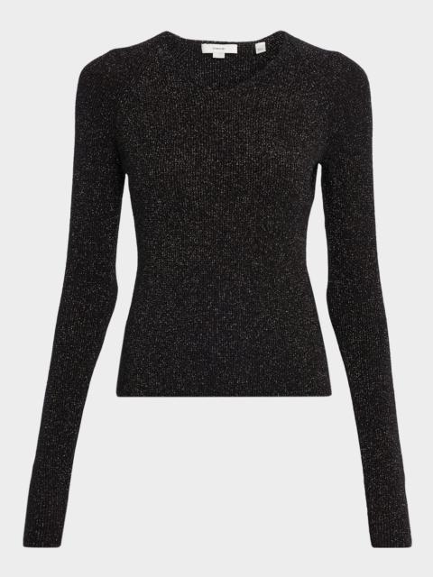 Vince Metallic Ribbed V-Neck Sweater