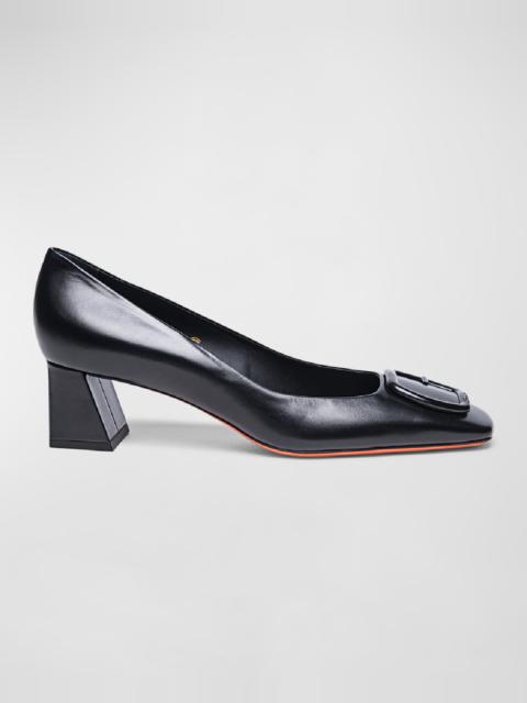 Calfskin Buckle Block-Heel Pumps