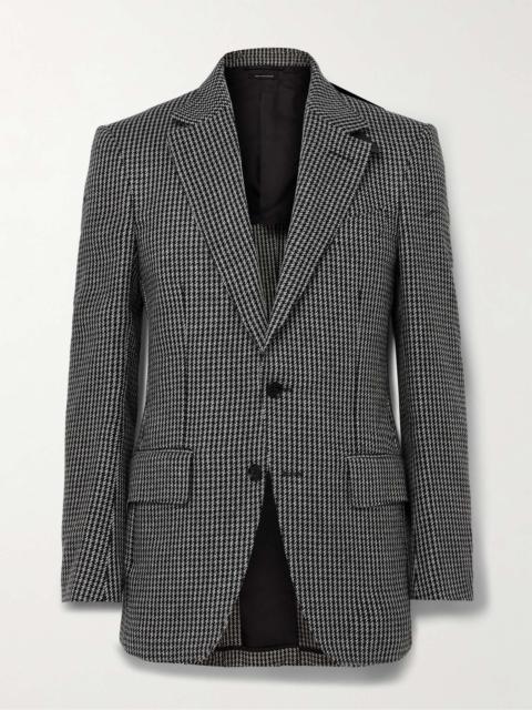 TOM FORD Atticus Leather-Trimmed Houndstooth Wool, Mohair and Cashmere-Blend Blazer