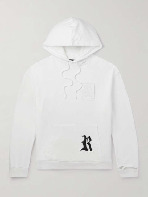 Raf Simons Leather-Trimmed Distressed Logo-Print Cotton-Jersey Hoodie