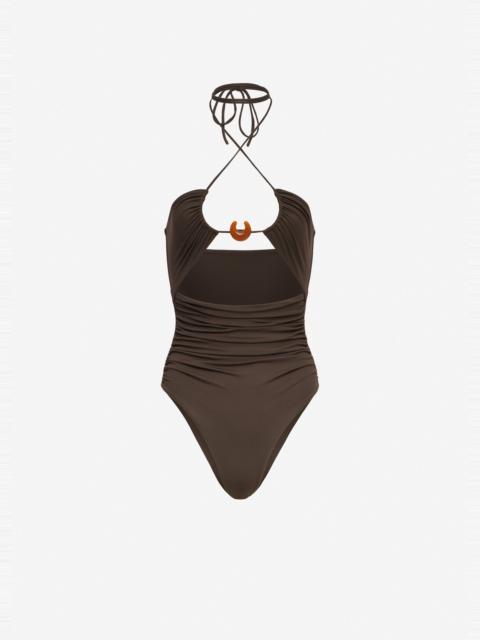 MAGDA BUTRYM Halterneck swimsuit with ring detail in brown