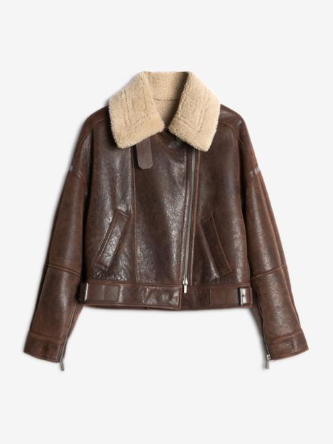 7 For All Mankind Leather Shearling Jacket in Brown