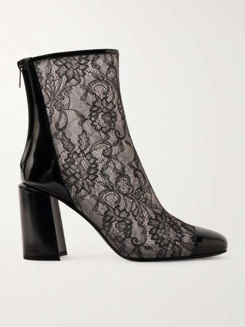 JIMMY CHOO Kisu AB 85 patent leather-trimmed lace ankle boots Black