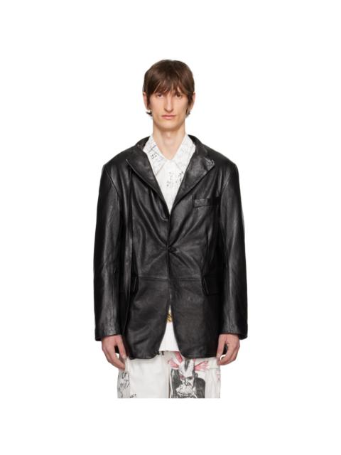 R13 Black Belt Collar Leather Jacket