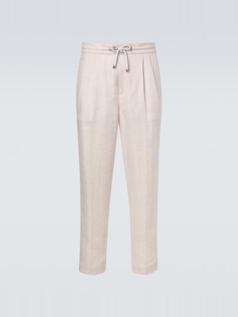 Brunello Cucinelli Striped linen and cotton straight pants