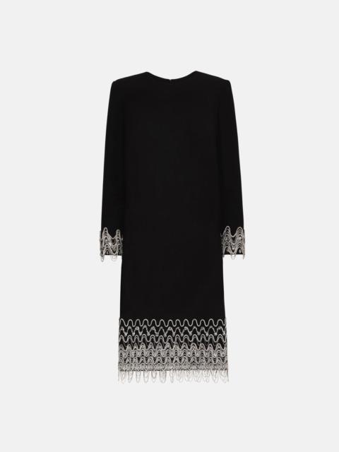 Oscar de la Renta CRYSTAL WAVE EMBROIDERED SHIFT DRESS