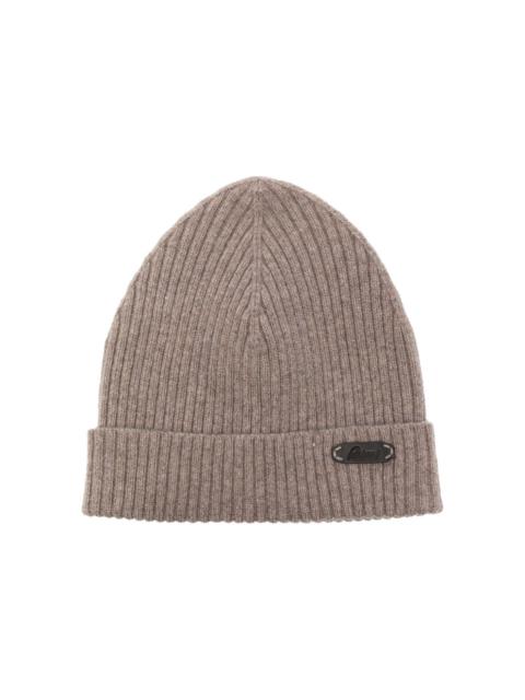 Brioni logo-patch ribbed-knit beanie
