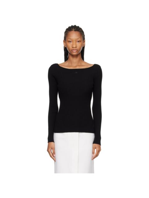 courrèges Black Square Neck Rib Knit Sweater