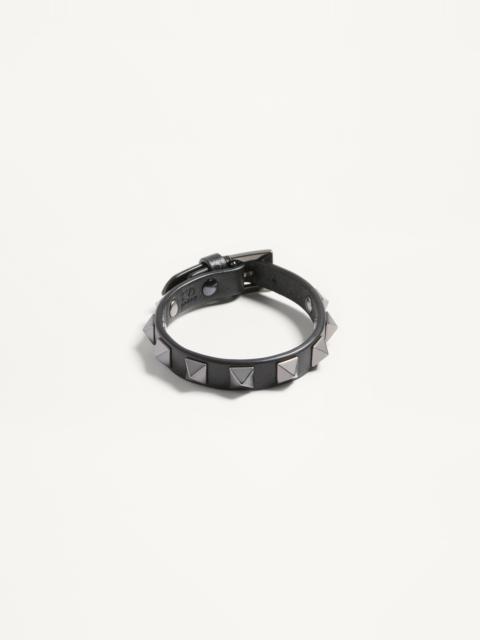 Valentino ROCKSTUD LEATHER BRACELET WITH RUTHENIUM STUDS