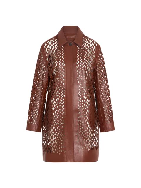 TWP Women's Edinburgh Laser-Cut Leather Coat - Cigar