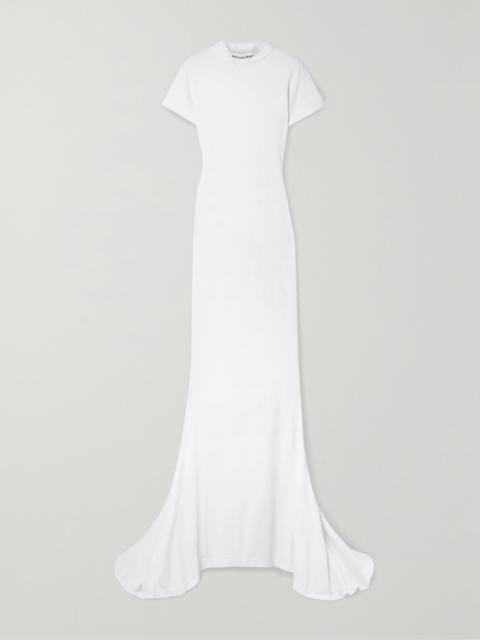 BALENCIAGA Embroidered stretch-cotton jersey maxi dress White