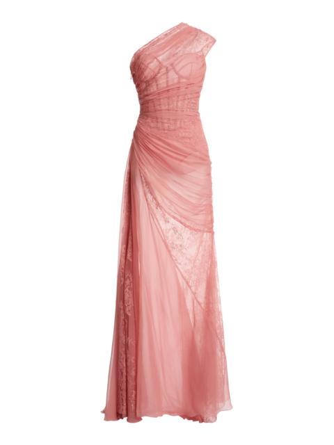 ZUHAIR MURAD Chiffon Draped Silk Long Dress pink