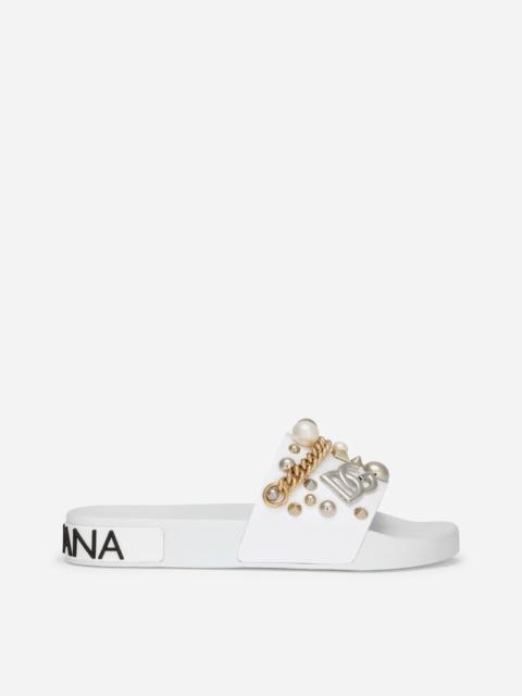 Dolce & Gabbana Rubber beachwear sliders with embroidery