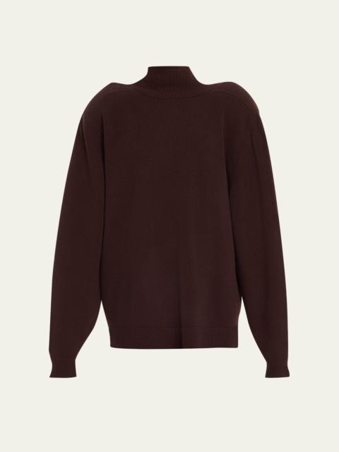 MARIE ADAM-LEENAERDT Distorted Scarf-Tie Oversized Turtleneck Wool Sweater