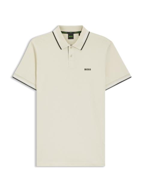 BOSS STRETCH-COTTON SLIM-FIT POLO SHIRT WITH BRANDING