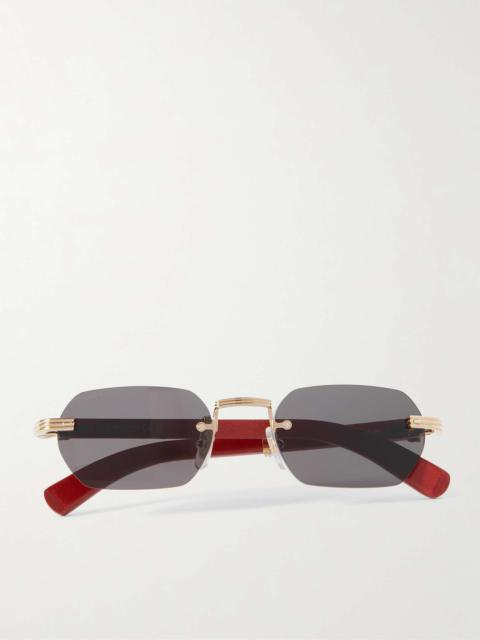 Rectangular-Frame Gold-Tone and Wood Sunglasses