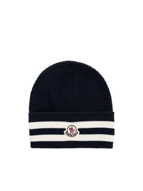 Moncler striped logo-patch beanie hat