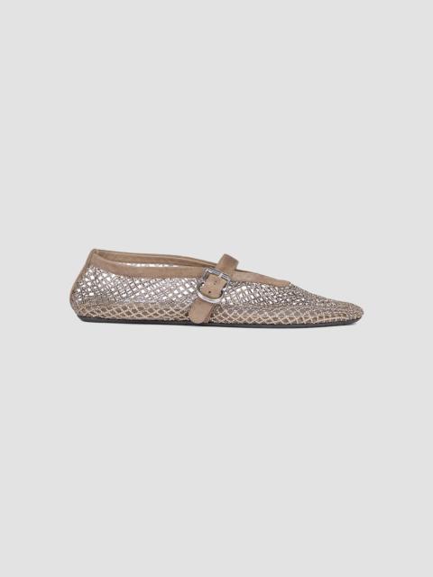 Alaïa Women's Rhinestone-Mesh Buckle-Strap Ballet Flats - Argent