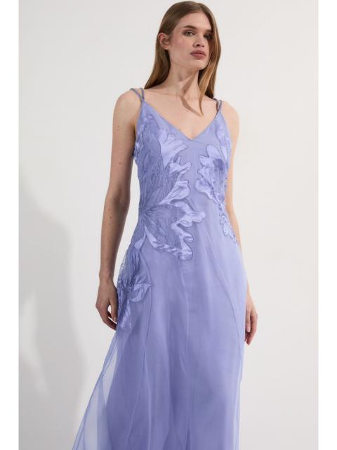 KAREN MILLEN Satin Applique Woven Maxi Dress